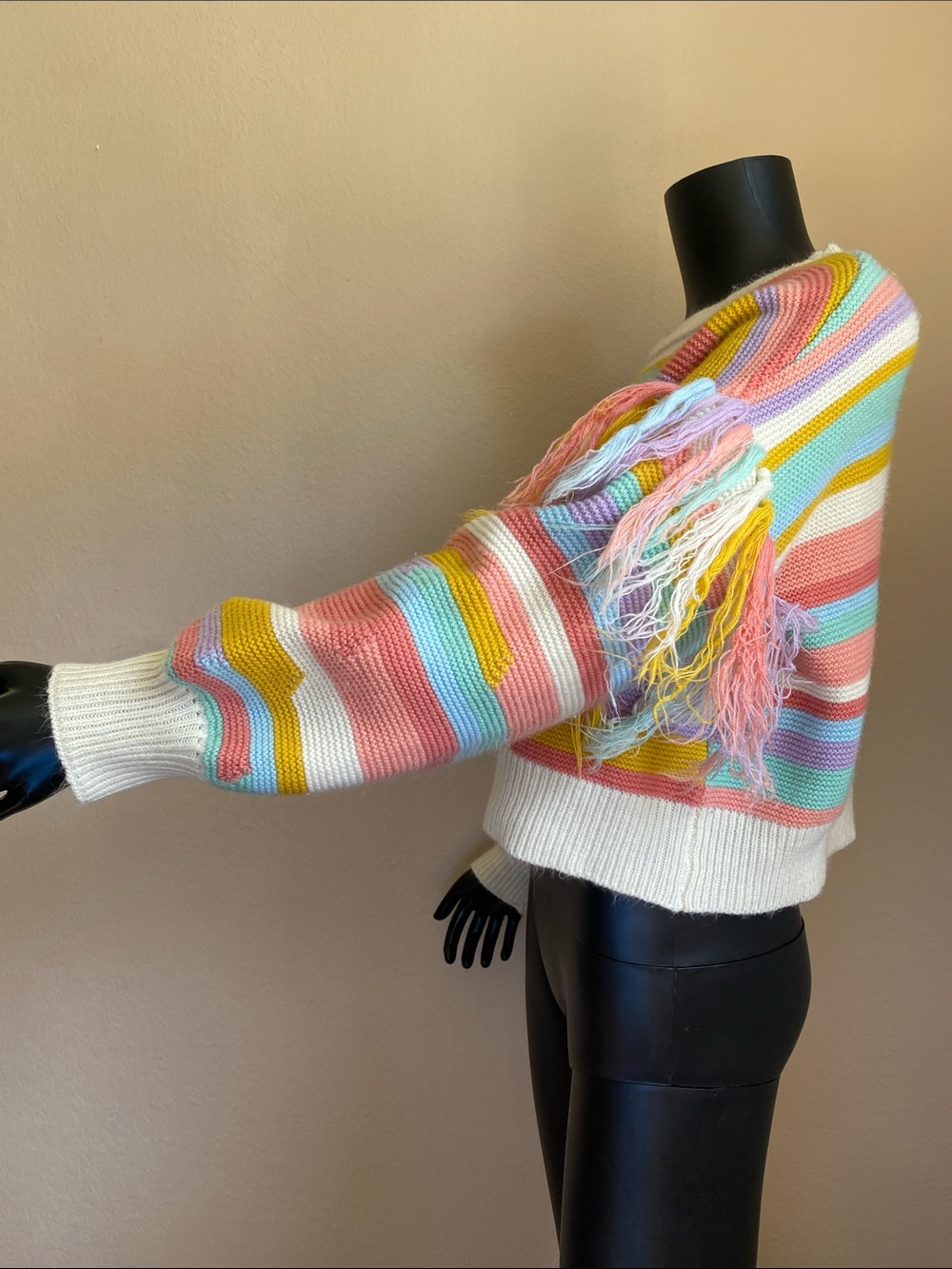 Kawaii Candyland Pastel Stripe Fringe Tassel Knit Sweater - Picture 4 of 9